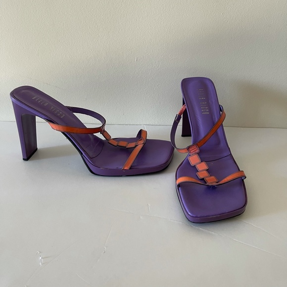 Bella Ricco Neon Orange Purple Square-toe Heels Size 9 - Picture 6 of 9